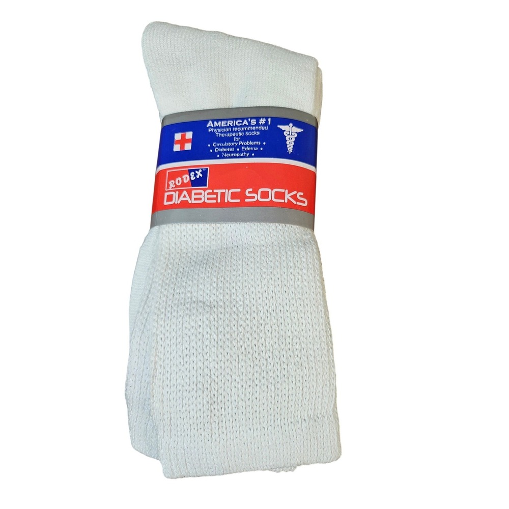 Rodex Diabetic Socks Unisex OS White New Therapeutic Crew Socks 3 Pair
